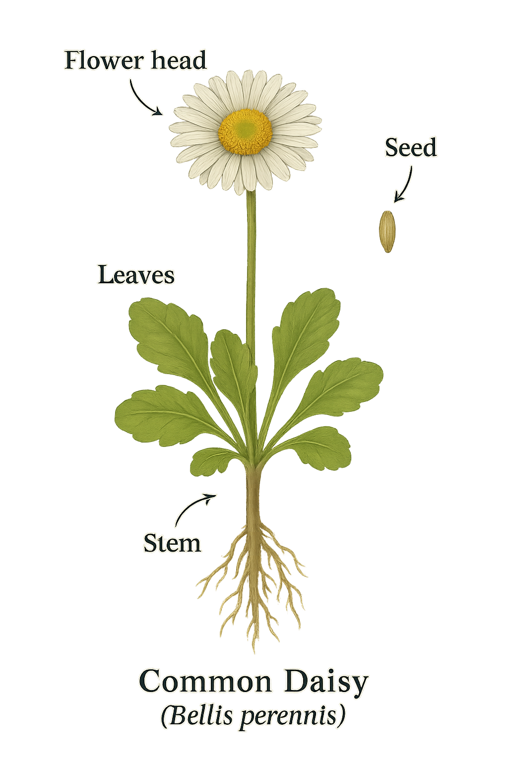 Bellis perennis botanical illustration
