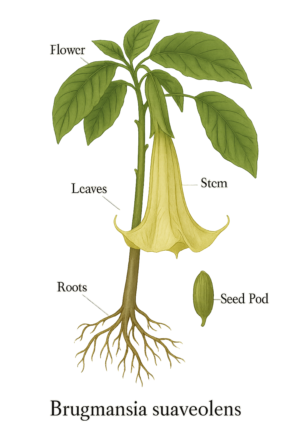 Brugmansia suaveolens botanical illustration