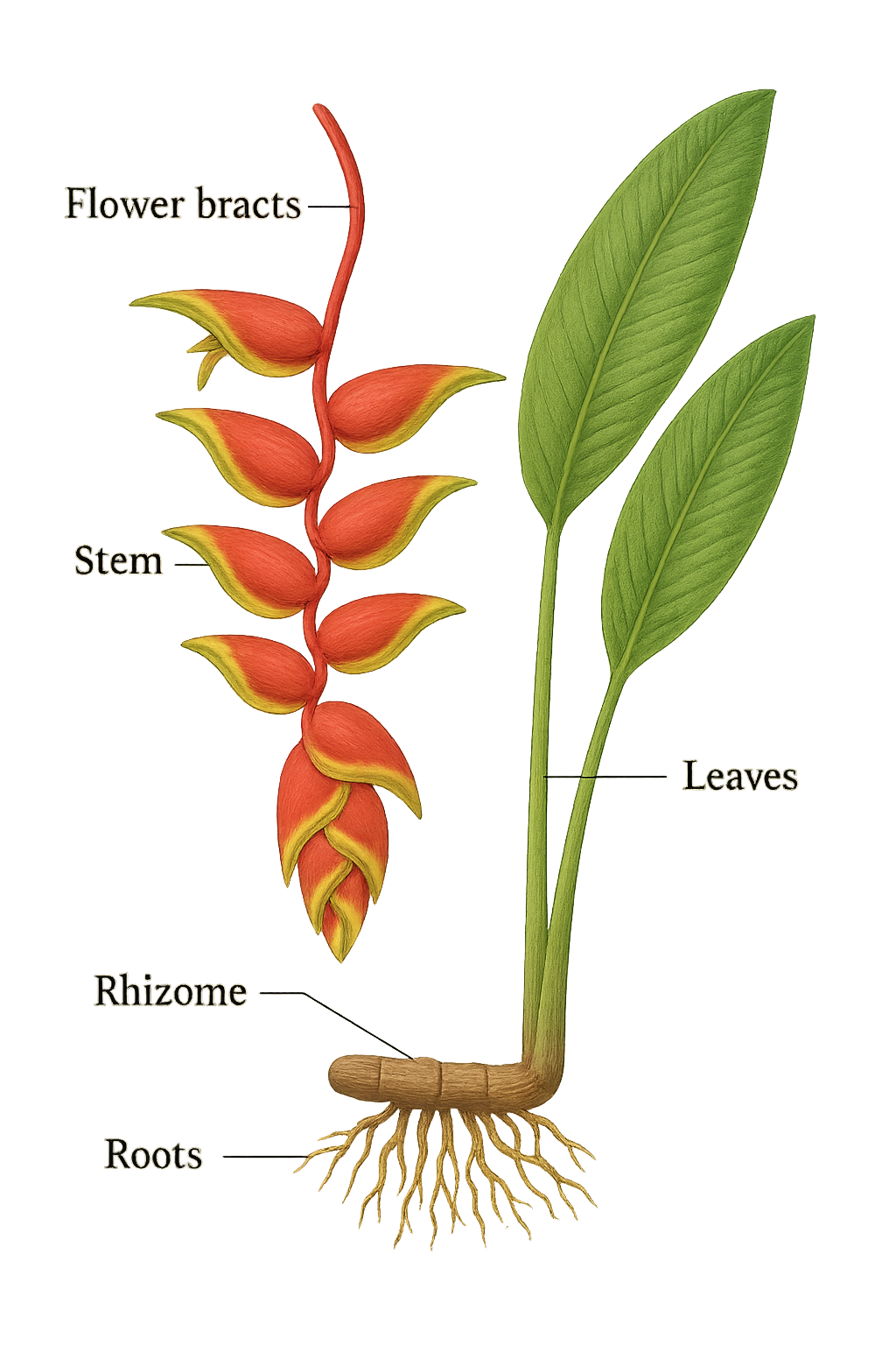 Heliconia rostrata botanical illustration