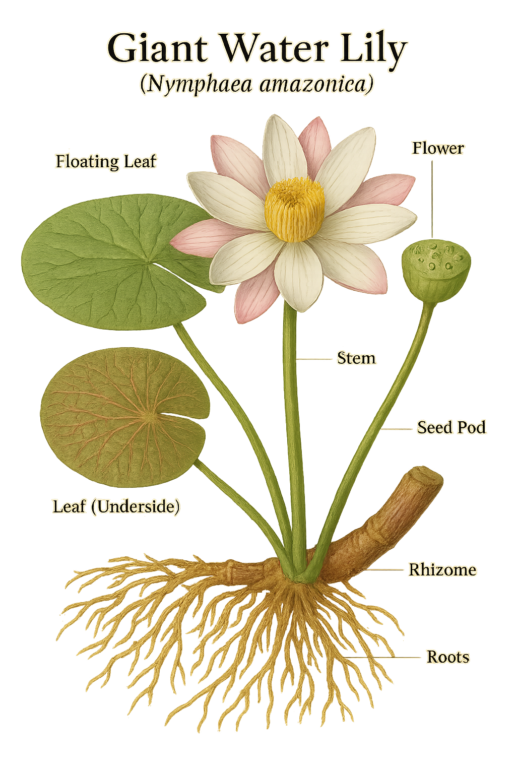 Nymphaea amazonica botanical illustration