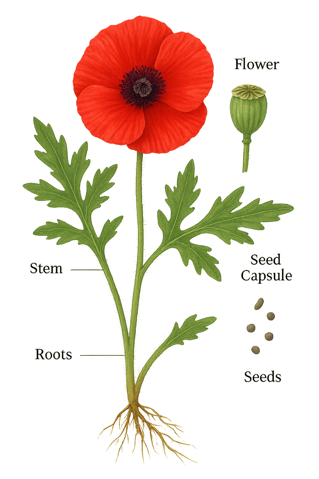 Papaver rhoeas botanical illustration