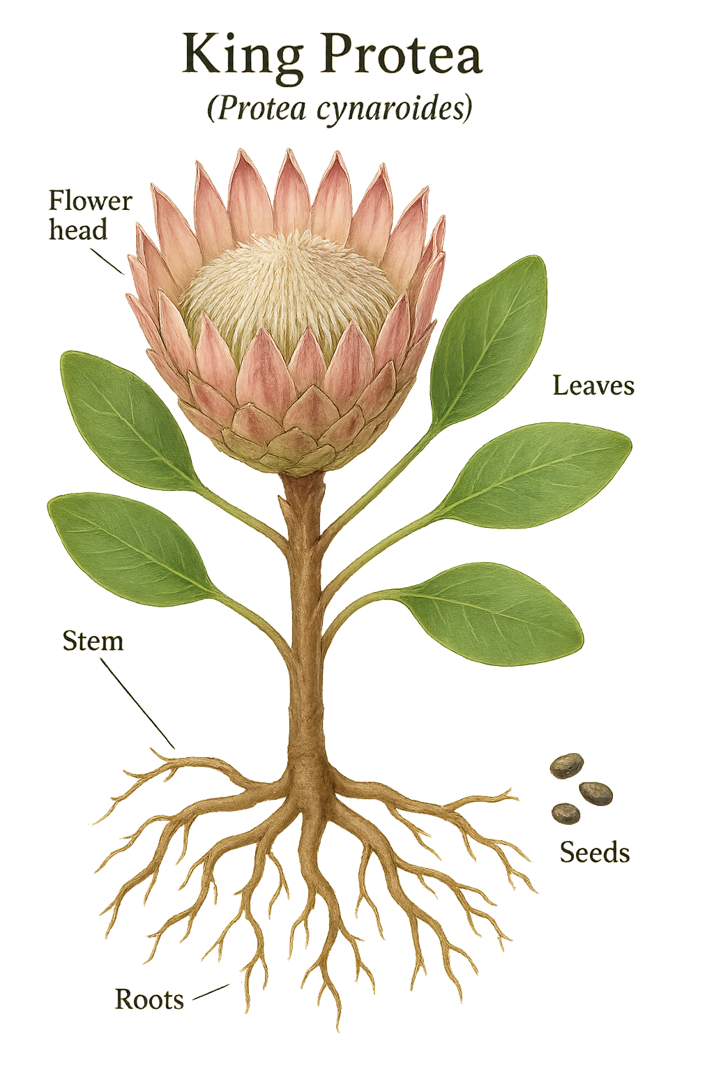 Protea cynaroides botanical illustration