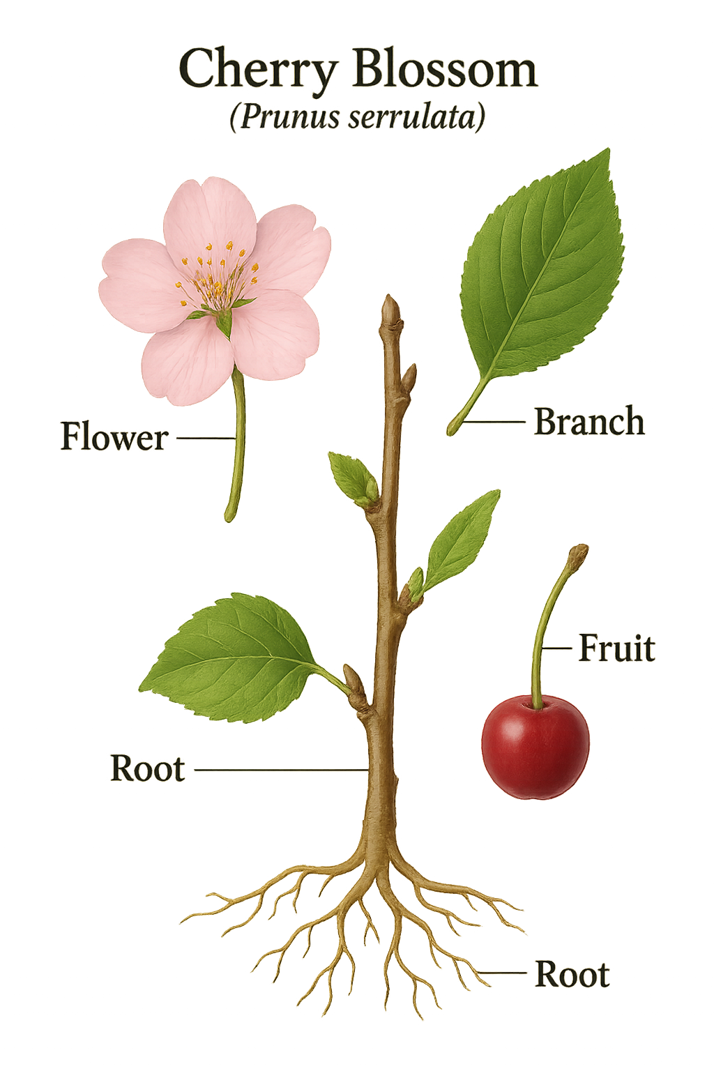 Prunus serrulata botanical illustration