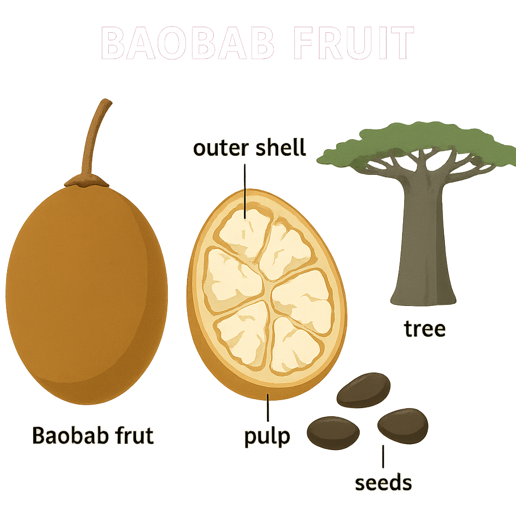 Baobab Fruit labeled illustration