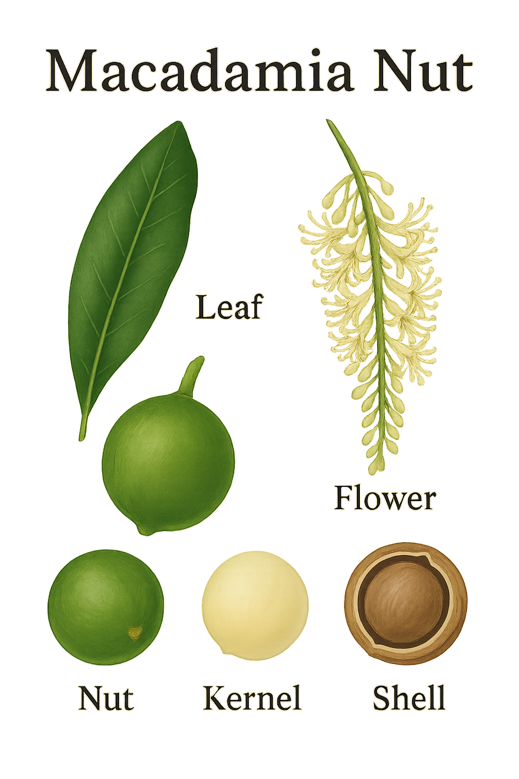 Macadamia Nut botanical illustration