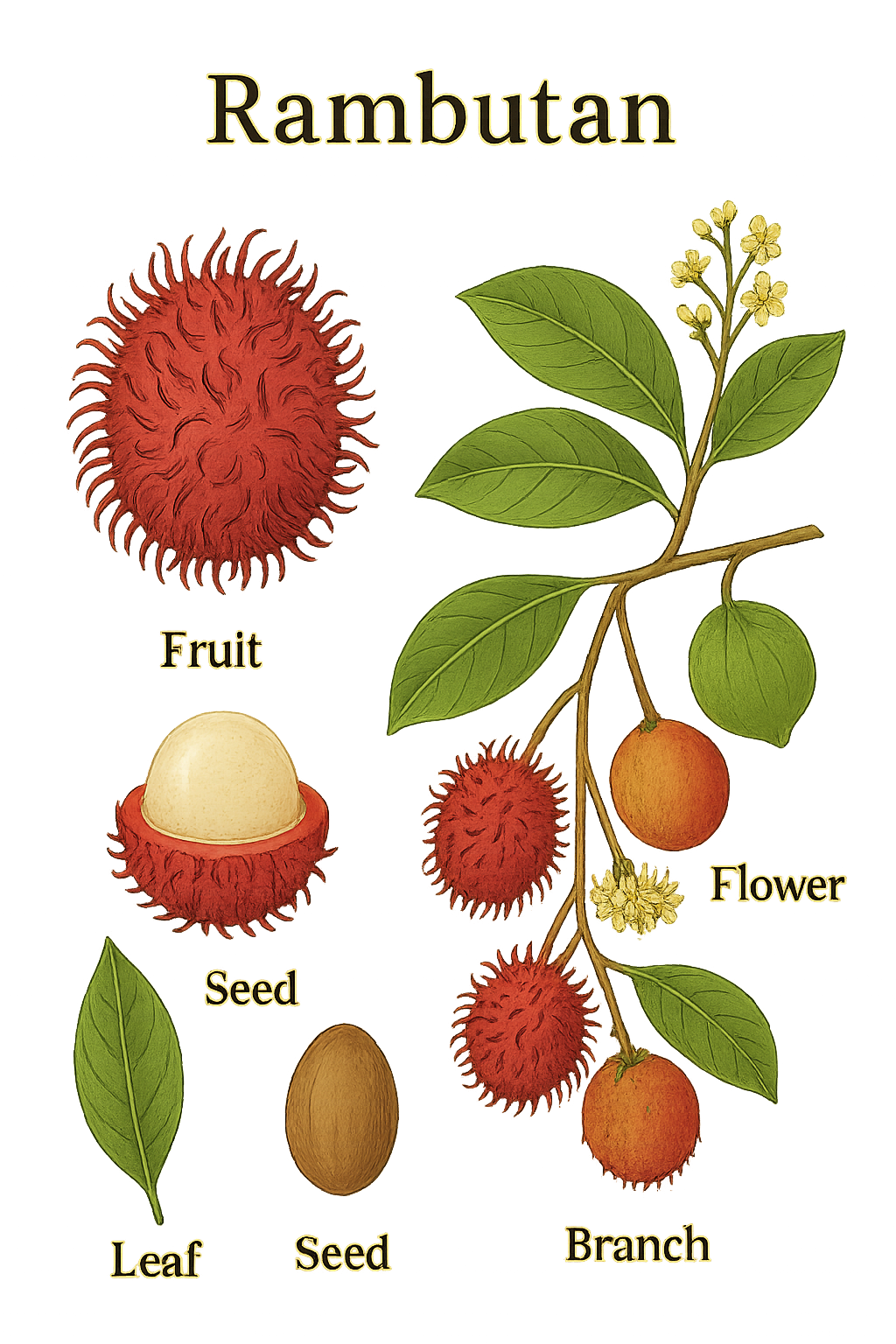 Rambutan botanical illustration