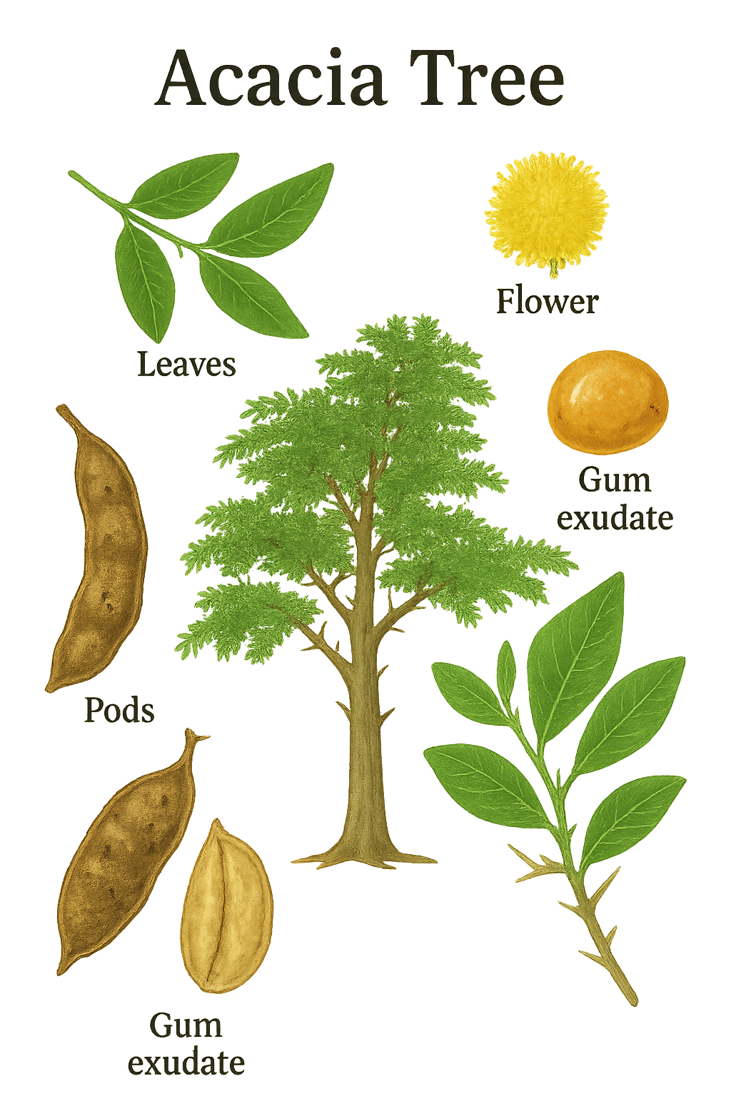 Acacia Tree botanical illustration
