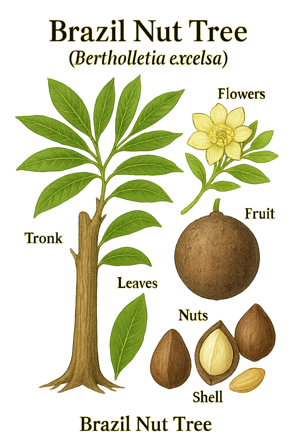 Brazil Nut Tree botanical illustration