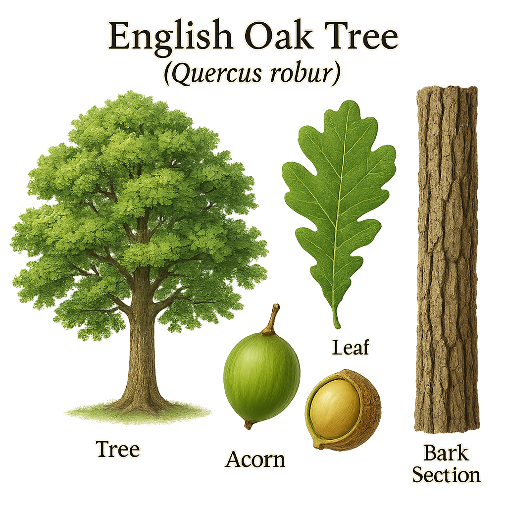 English Oak Tree botanical illustration