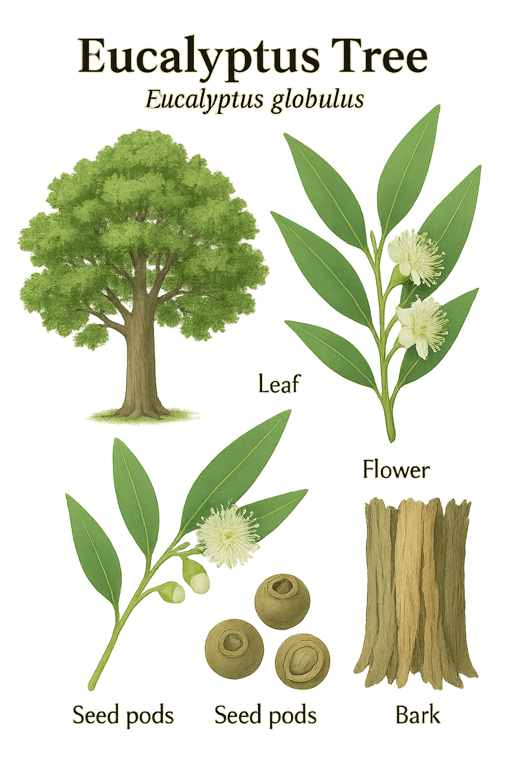 Eucalyptus Tree botanical illustration