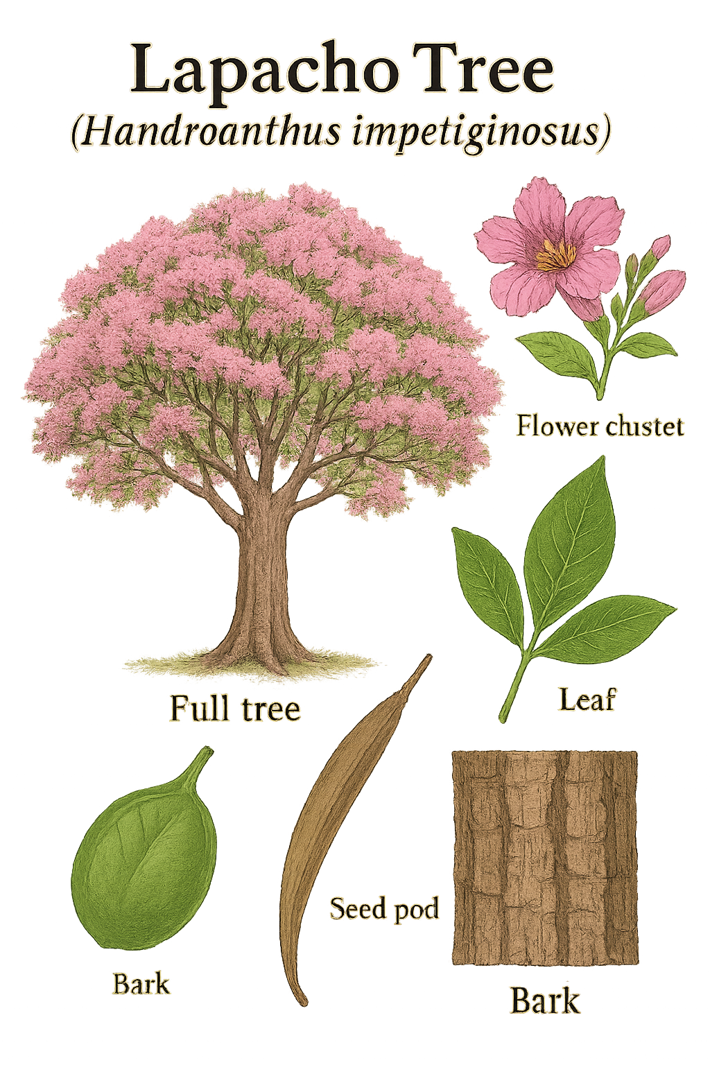 Lapacho Tree botanical illustration