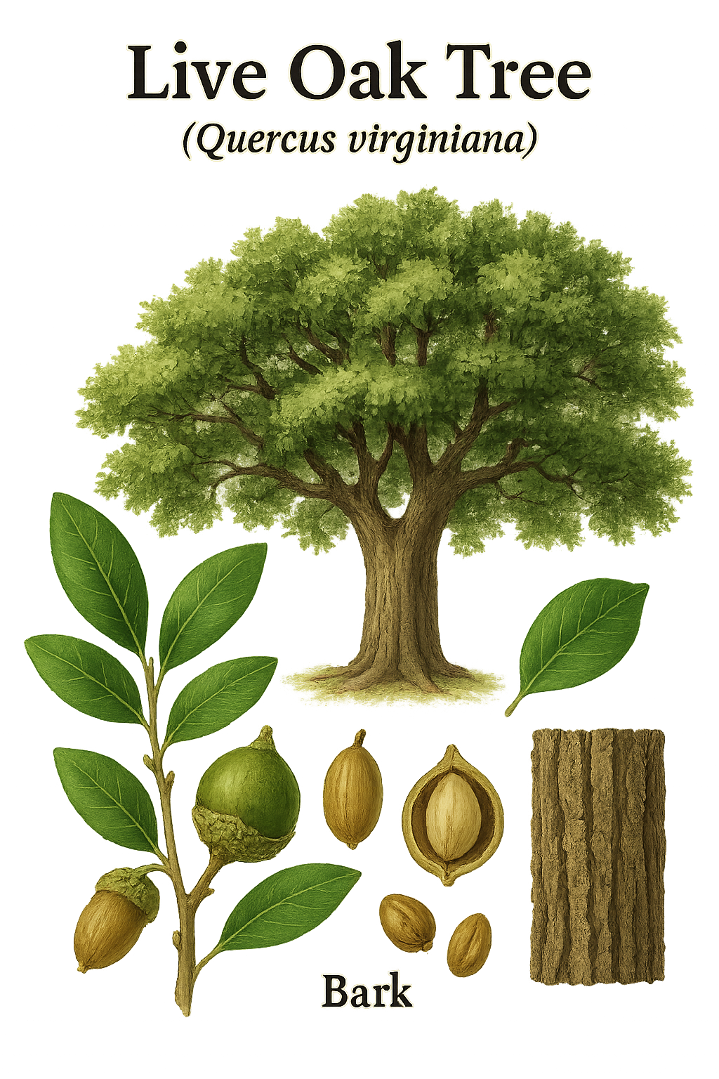 Live Oak Tree botanical illustration
