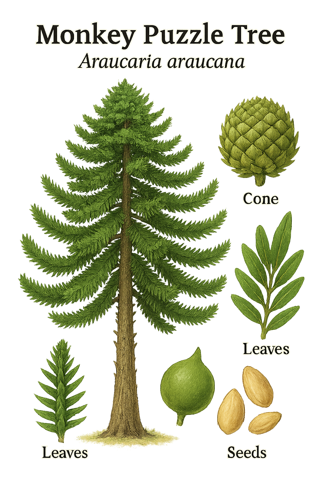 Monkey Puzzle Tree botanical illustration