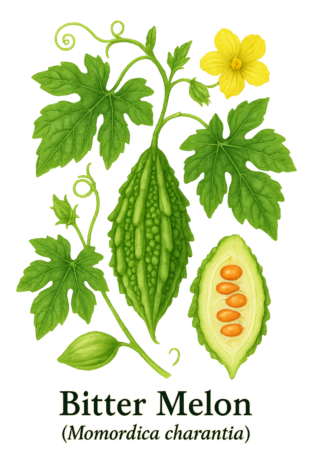 Bitter Melon botanical illustration