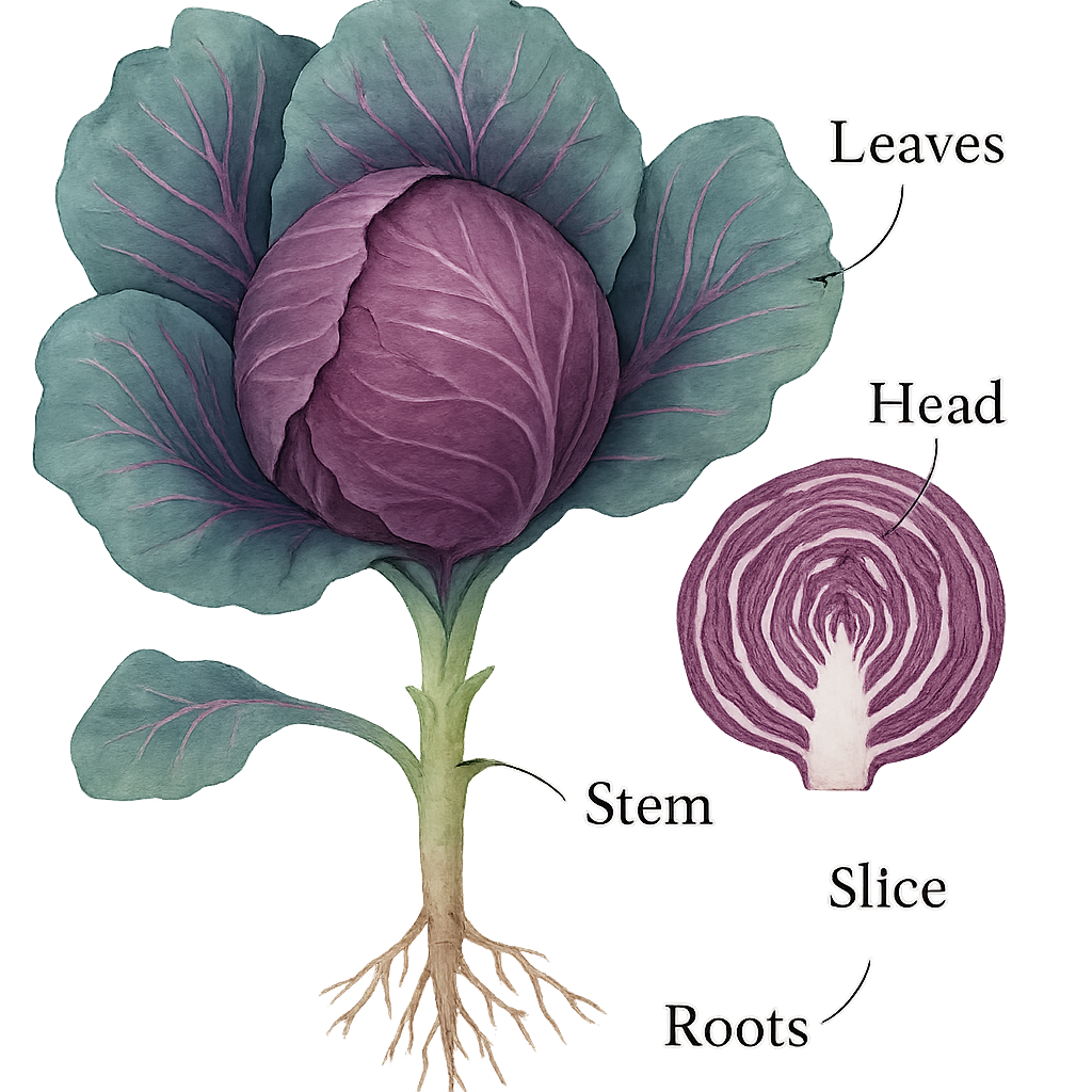 Red cabbage botanical illustration