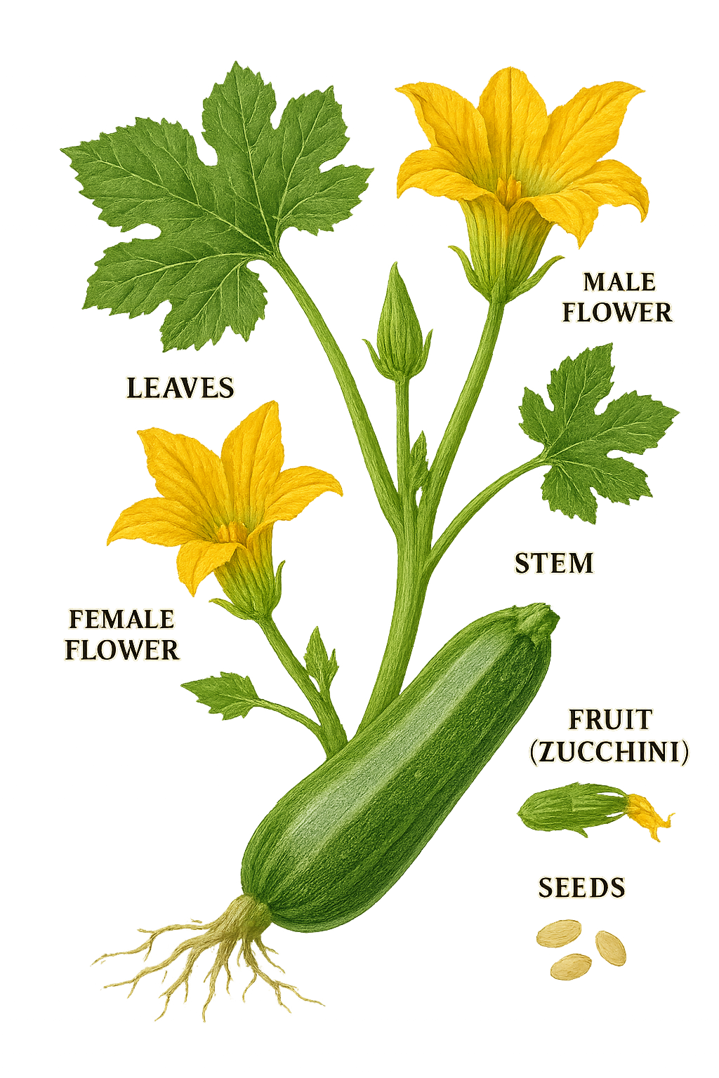 Zucchini botanical illustration
